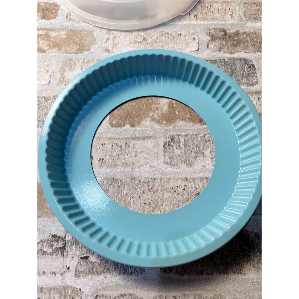 Pampered Chef Teal Blue Tart Pan with Removable Bottom and Lid 9.5 Inch 1608